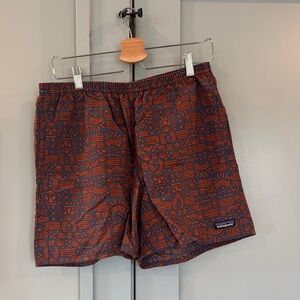 Patagonia Men's Shorts- Orange & Blue Geometric